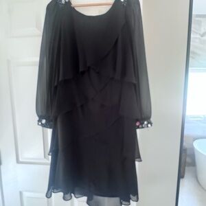 Black Layered Chiffon Women's Dress with Beaded Cuffs